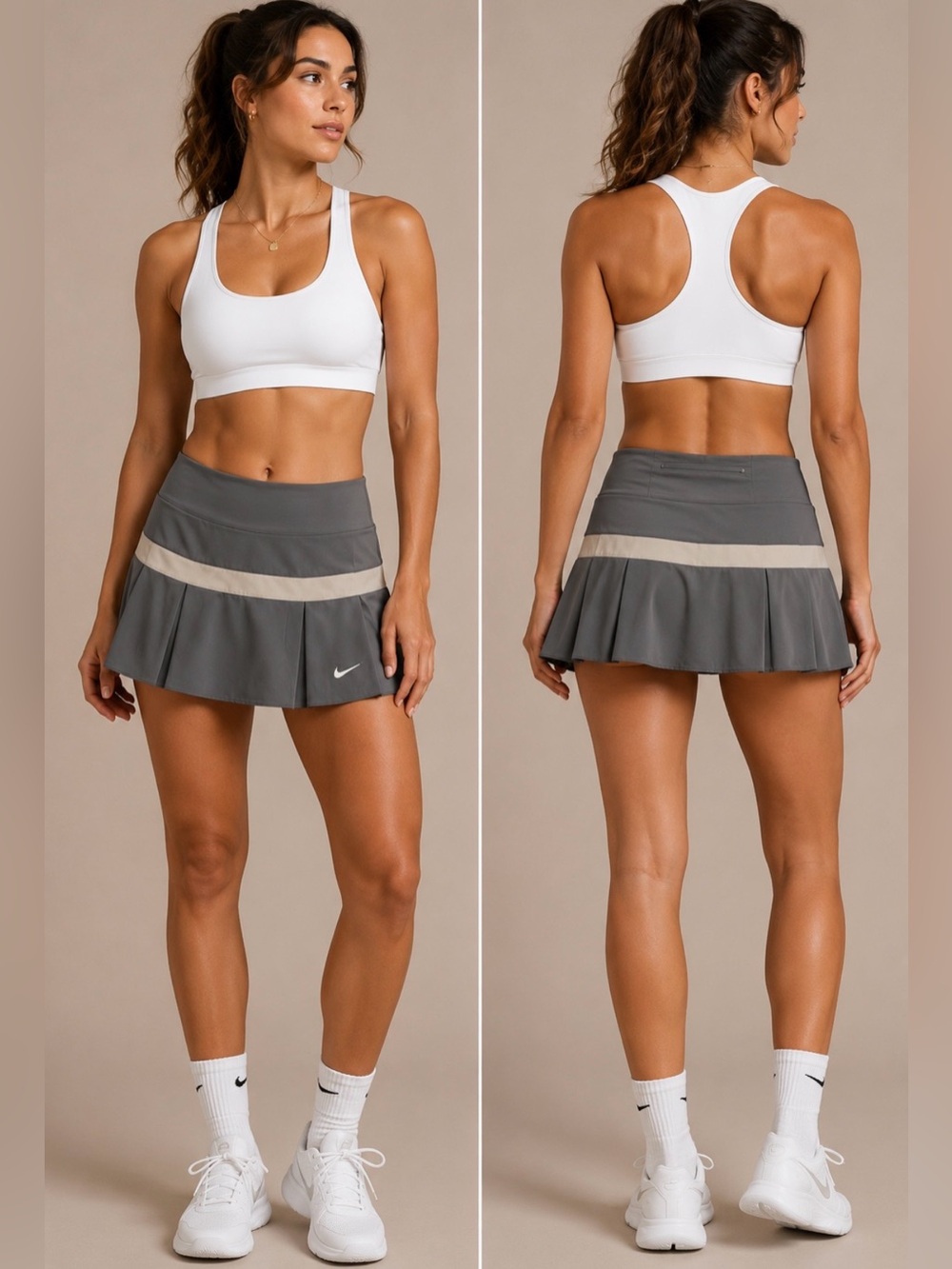 NIKE Victory Dri-Fit Gray with Light Gray Stripe Pleated Athletic Skort